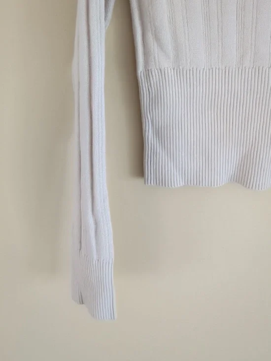 Small Pink Rose Ribbed Oatmeal Long Sleeve Cardigan - Picture 9 of 13